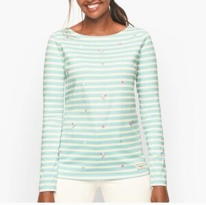 NEW Talbots Authentic Embroidered Ice Skate Top Sz XL Striped Cotton Long Sleeve